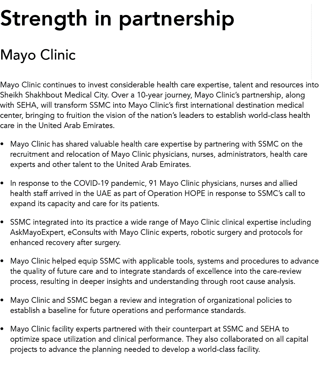 Mayo Clinic continues to invest considerable health care expertise, talent and resources into Sheikh Shakhbout Medica   