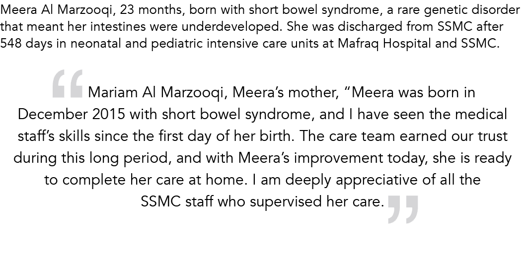 Meera Al Marzooqi, 23 months, born with short bowel syndrome, a rare genetic disorder that meant her intestines were    
