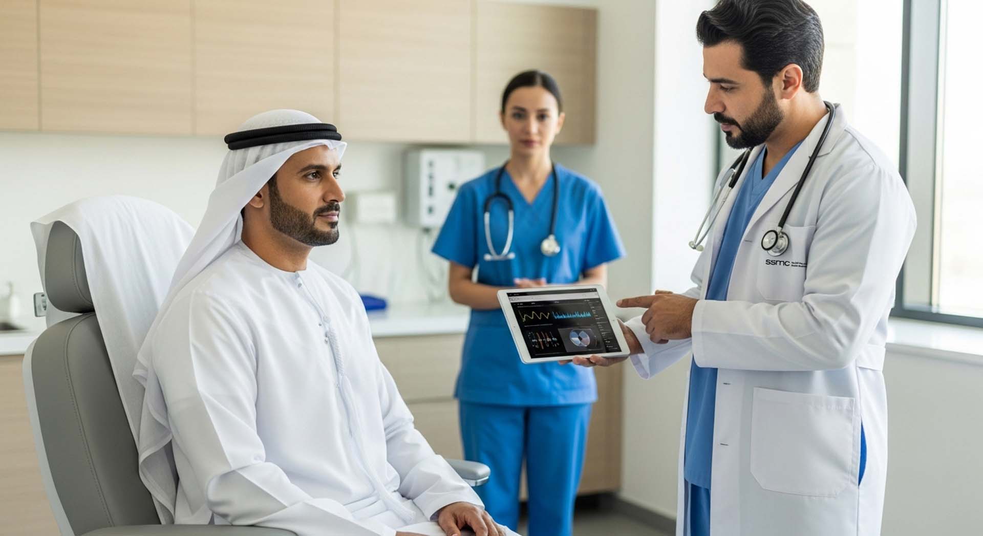 أطباء يتحادثون مع مريض