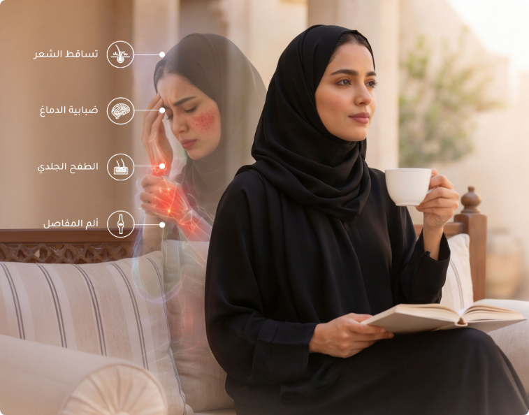مريضة مصابة بالذئبة تعاني من تساقط الشعر وضبابية ذهنية وطفح جلدي وآلام مفاصل